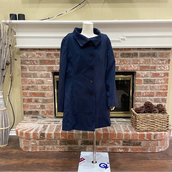 Vintage Max New York blue coat w/ black croc-print collar / 12 / EUC - Picture 10 of 16